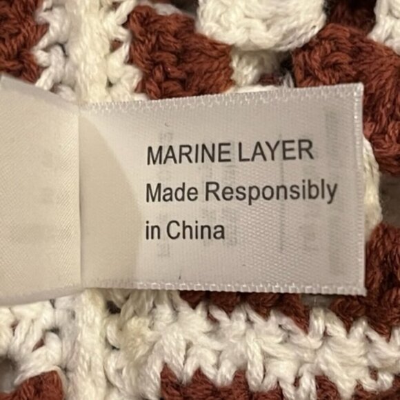 MARINE LAYER Women's Celeste Crochet Mini Dress Brown White Square Neck Med NWT - Picture 15 of 16